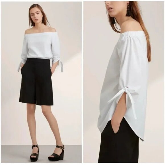 Aritzia Babaton Malik Off Shoulder Blouse Tie Sleeve Cotton White Size XS - Picture 1 of 9